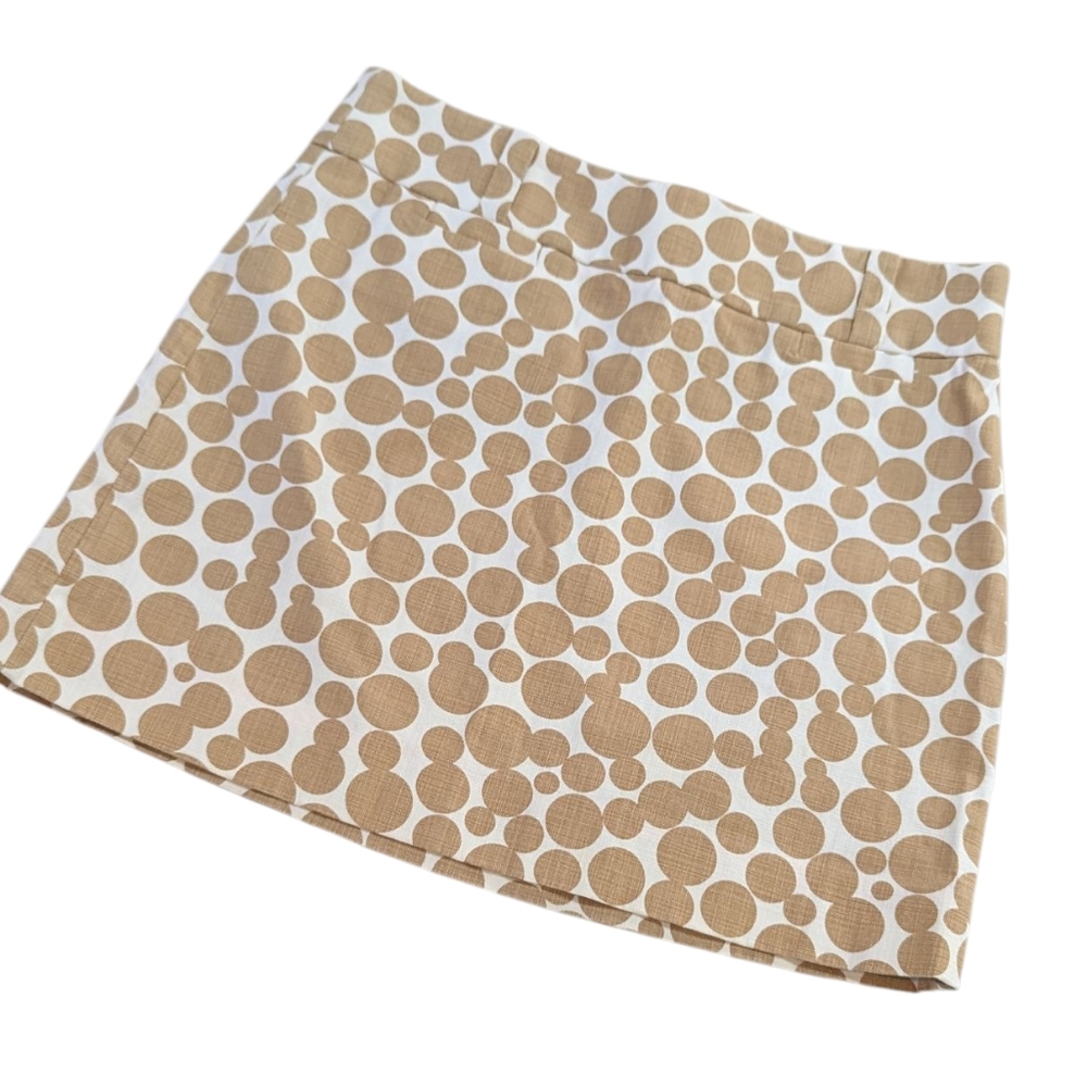 J. Crew, Whimsy , Cream and Tan Circle Mini Skirt. Size 2